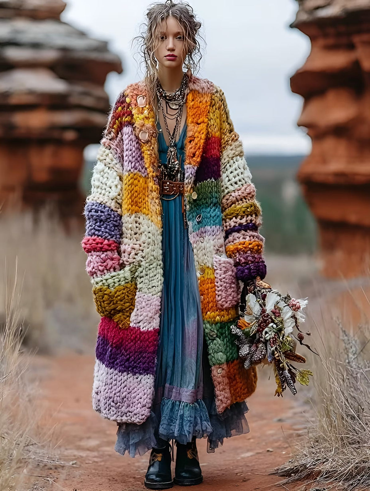 Patricia| Cárdigan de punto con estampado de patchwork