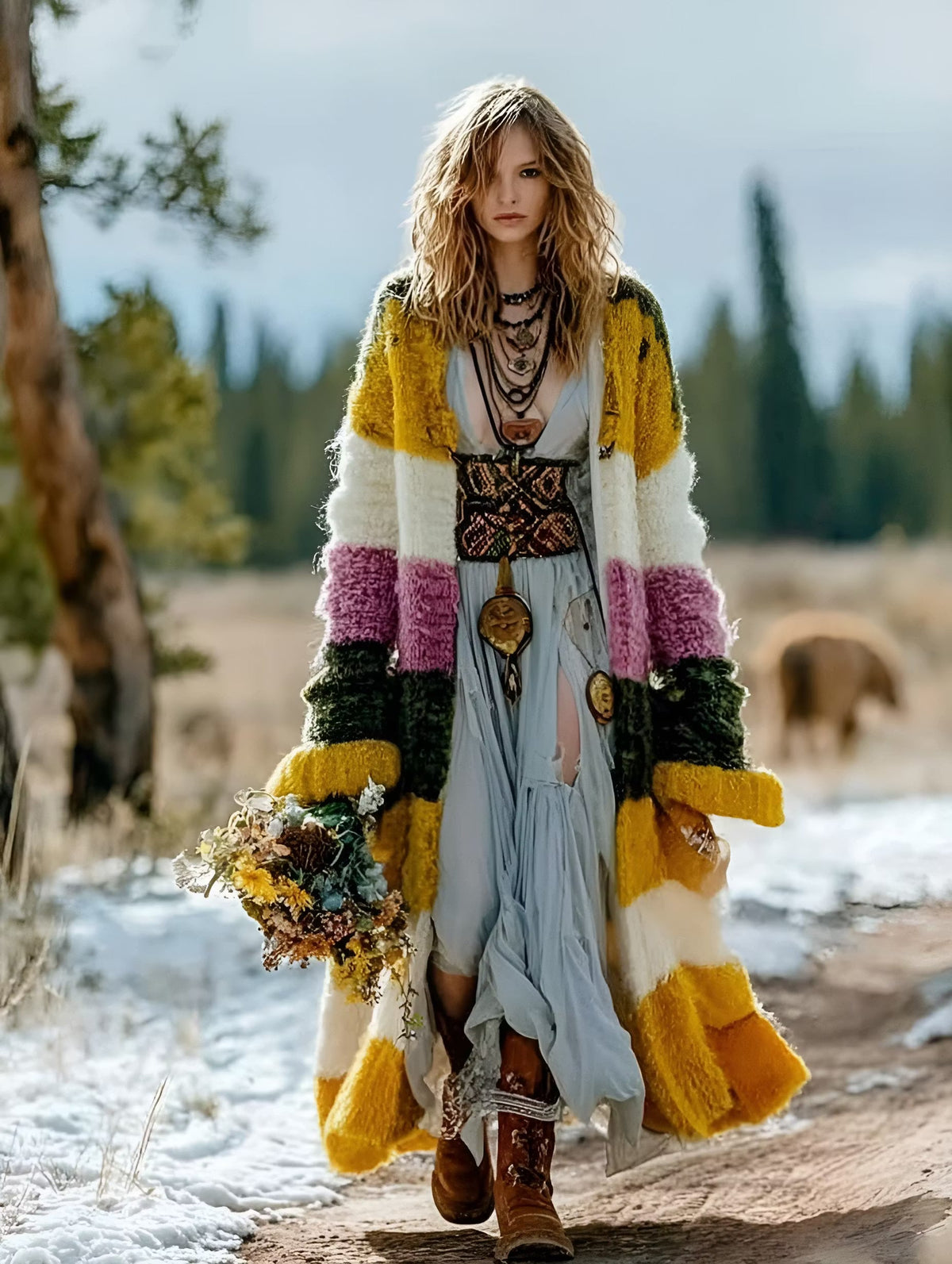 Isabel| Cárdigan de punto con estampado de patchwork