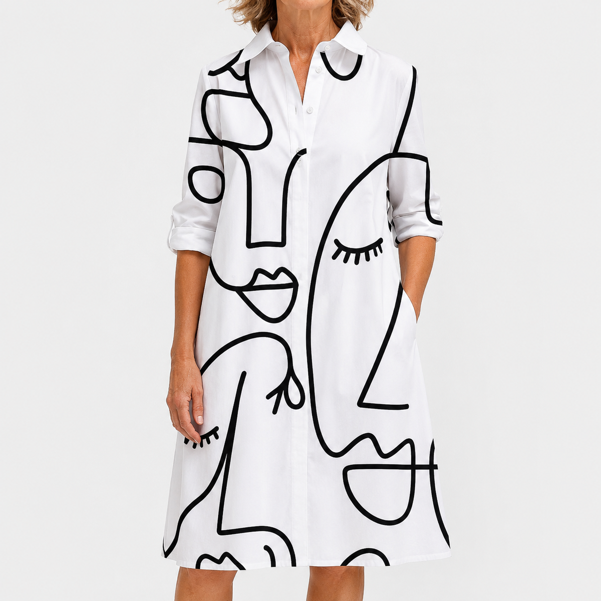 Vestido Camisero Rostros Abstractos