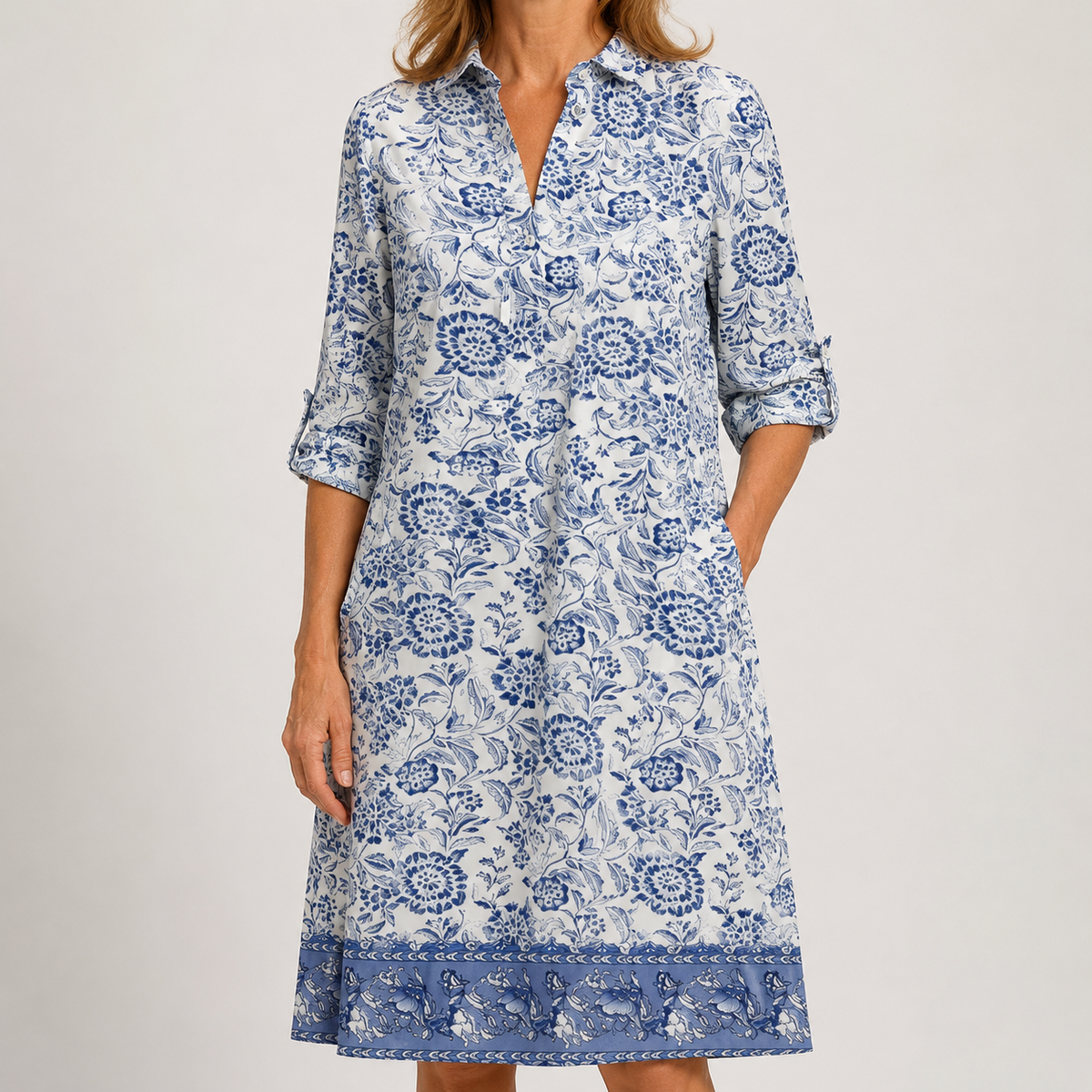 Vestido Botánico Azul con Cenefa