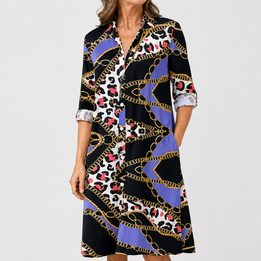 Vestido Camisero Estampado de Cadenas