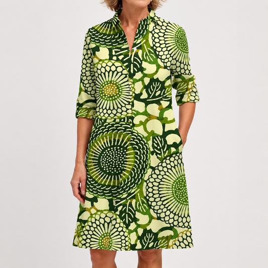 Vestido Camisero Floral Verde