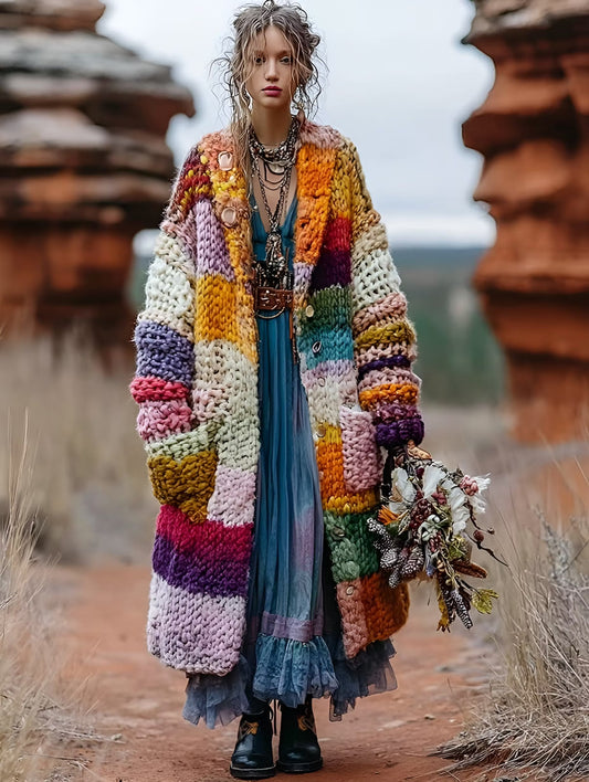 Patricia| Cárdigan de punto con estampado de patchwork