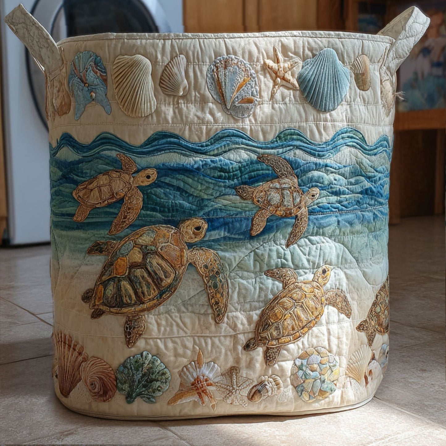Cesta Artesanal - Cesto De Ropa Con Diseño Marino