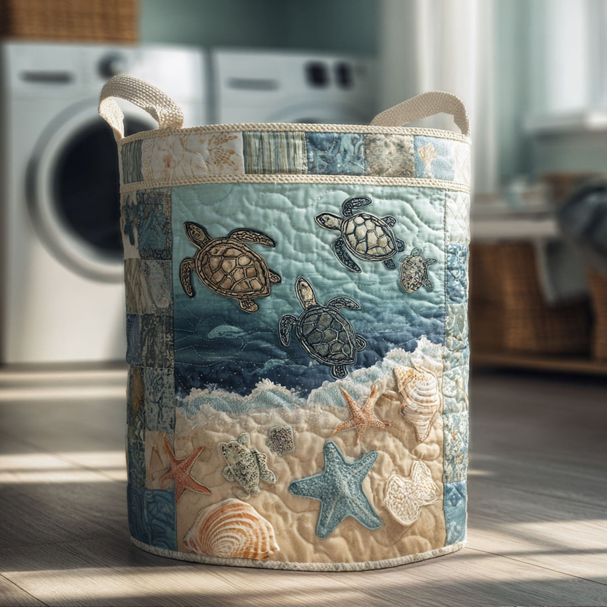 Cesta Artesanal - Cesto De Ropa Con Diseño Marino