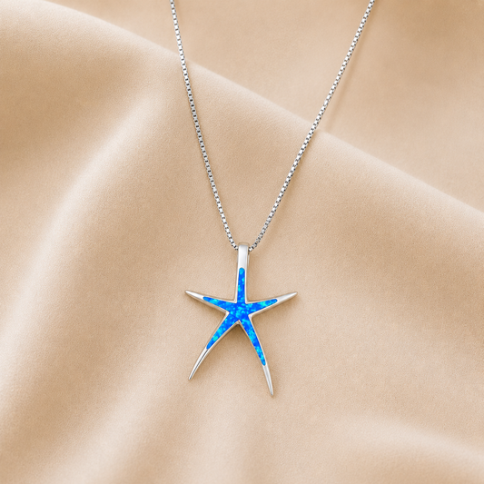 Collar de Ópalo Azul y Estrella de Mar de Plata
