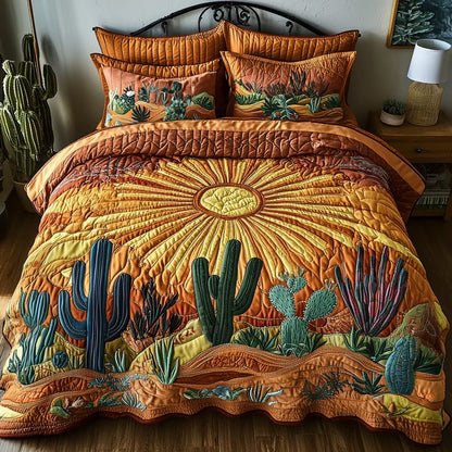 Juego de cama acolchado de 3 piezas - Amanecer sobre los cactus