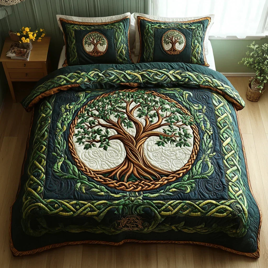 Juego de cama acolchado de 3 piezas - Árbol de la Vida
