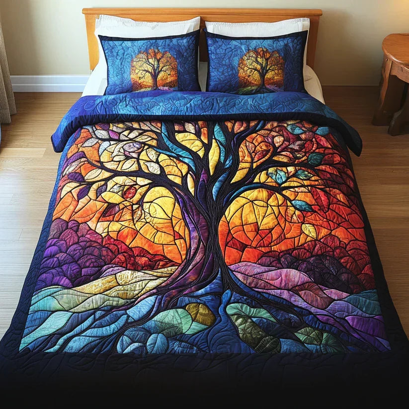 Juego de cama acolchado de 3 piezas - Árbol de la Vida