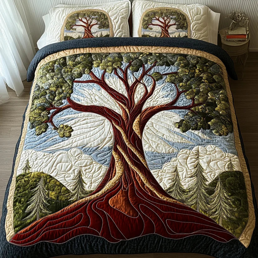 Juego de cama acolchado de 3 piezas - Árbol de la Vida