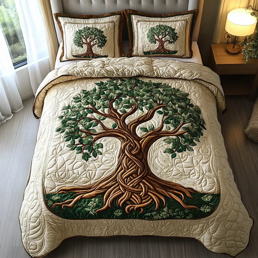 Juego de cama acolchado de 3 piezas - Árbol de la Vida