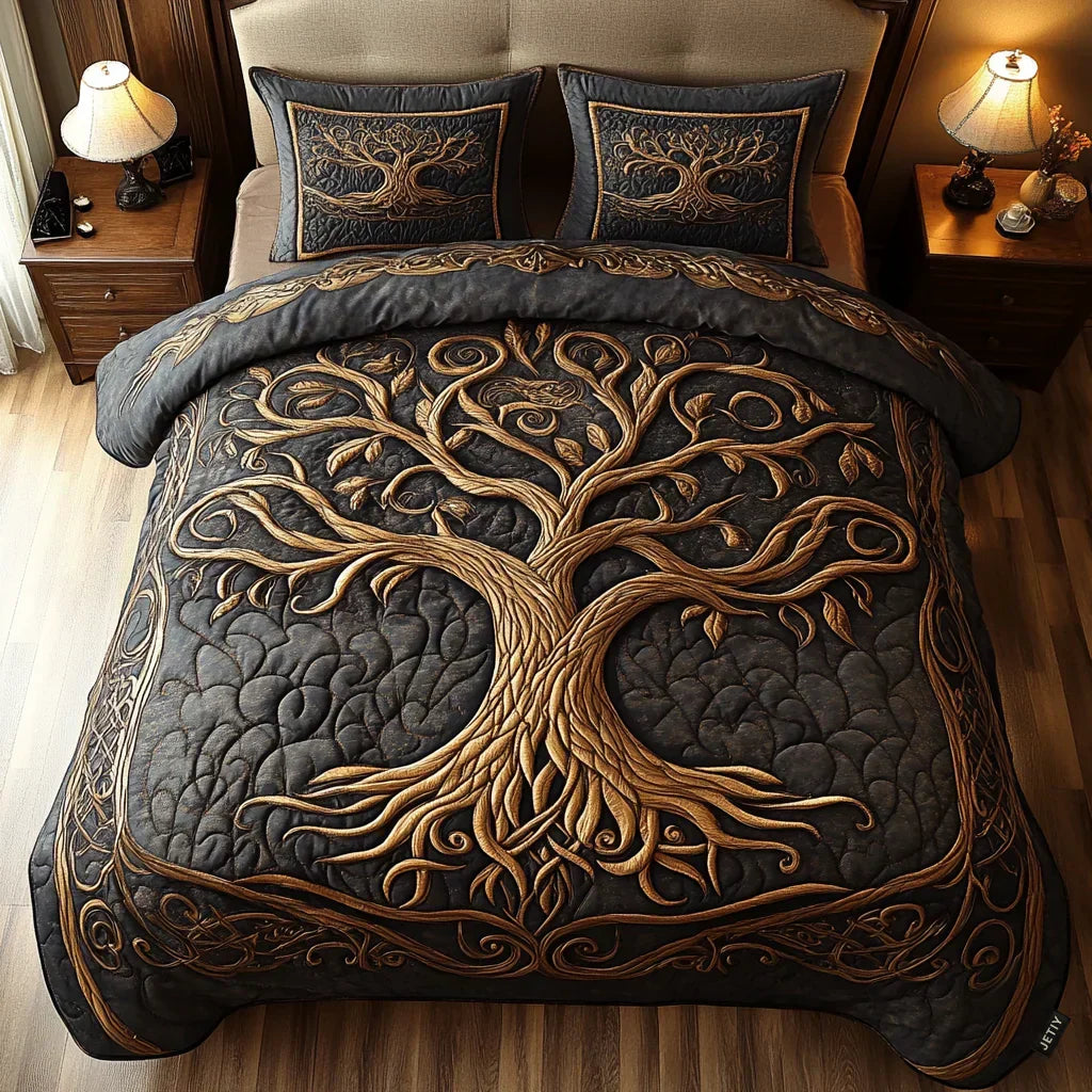 Juego de cama acolchado de 3 piezas - Armonía Dorada