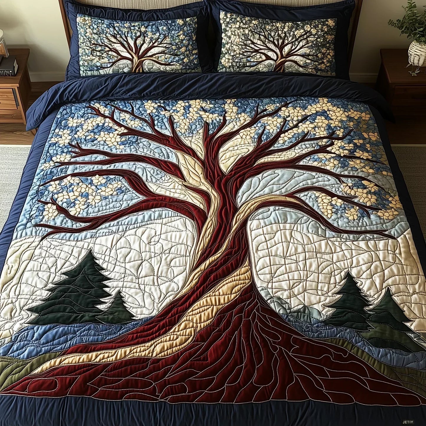 Juego de cama acolchado de 3 piezas - Armonía del Bosque