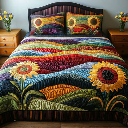 Juego de cama acolchado de 3 piezas - Campo de Girasoles