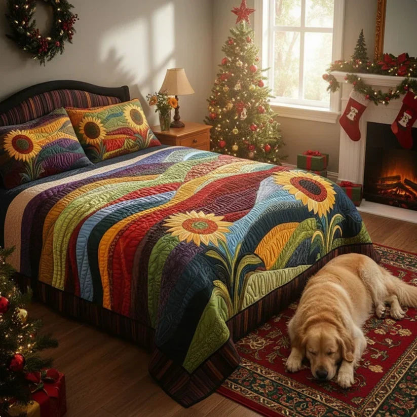 Juego de cama acolchado de 3 piezas - Campo de Girasoles