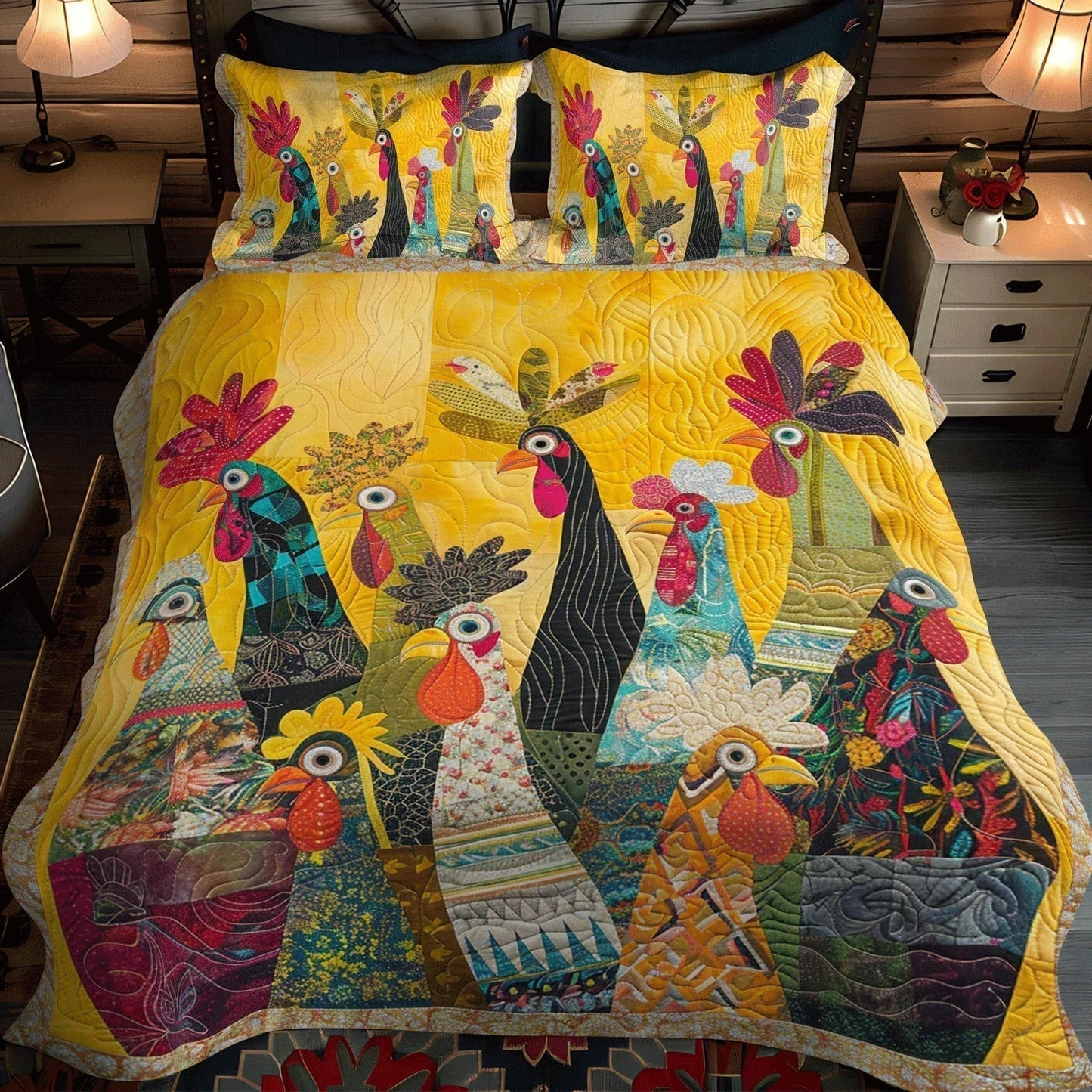 Juego de cama acolchado de 3 piezas - Gallo de la mañana