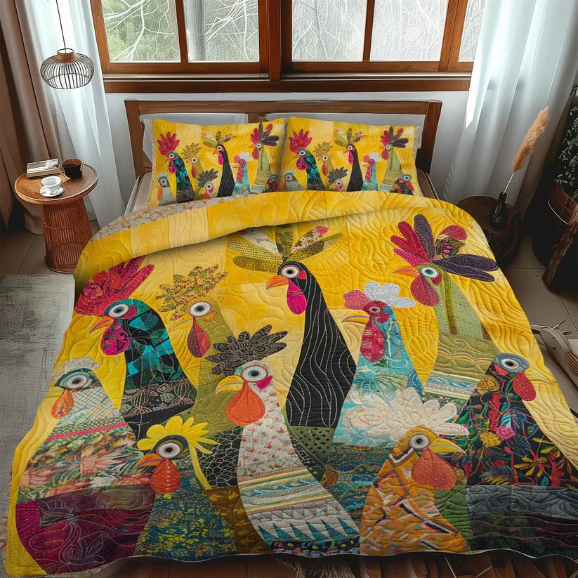 Juego de cama acolchado de 3 piezas - Gallo de la mañana