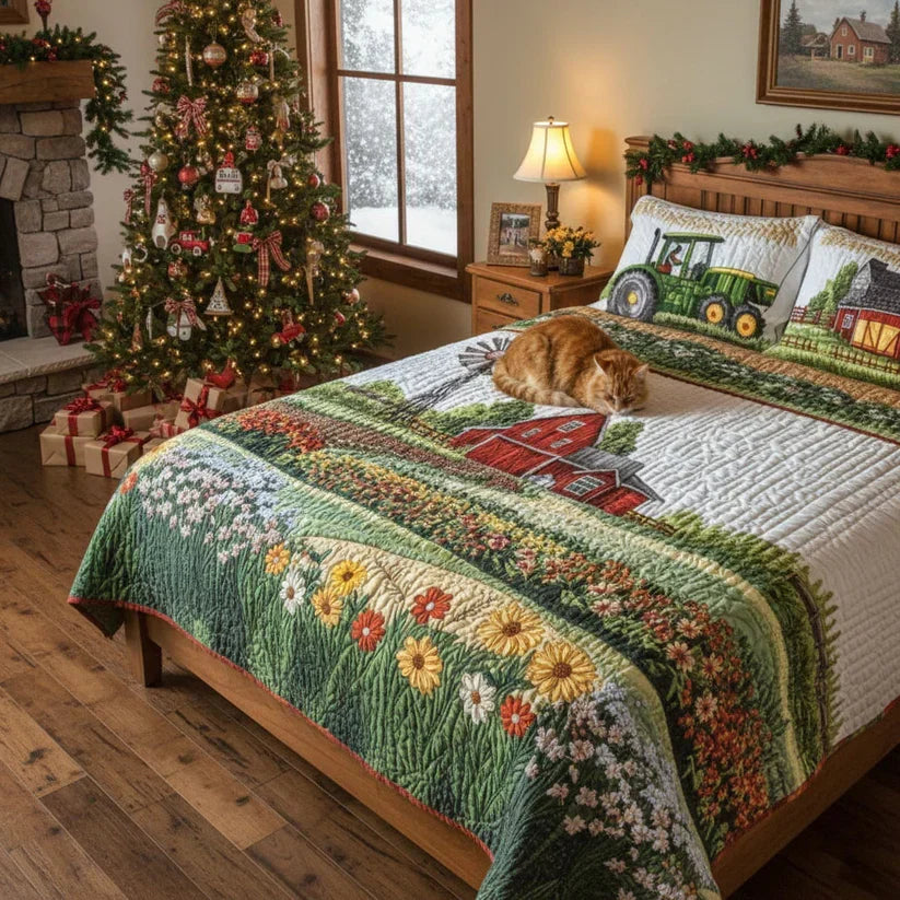 Juego de cama acolchado de 3 piezas - Granja Feliz