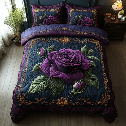 Juego de cama acolchado de 3 piezas - Rosa Violeta