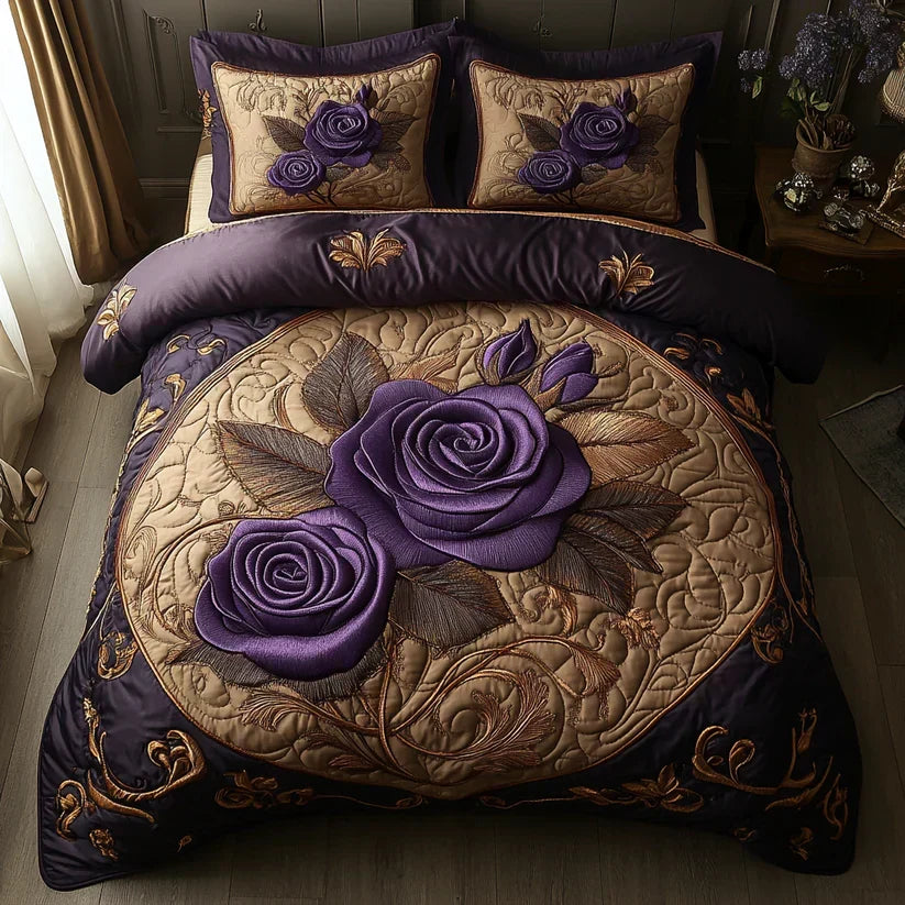 Juego de cama acolchado de 3 piezas - Rosa Violeta