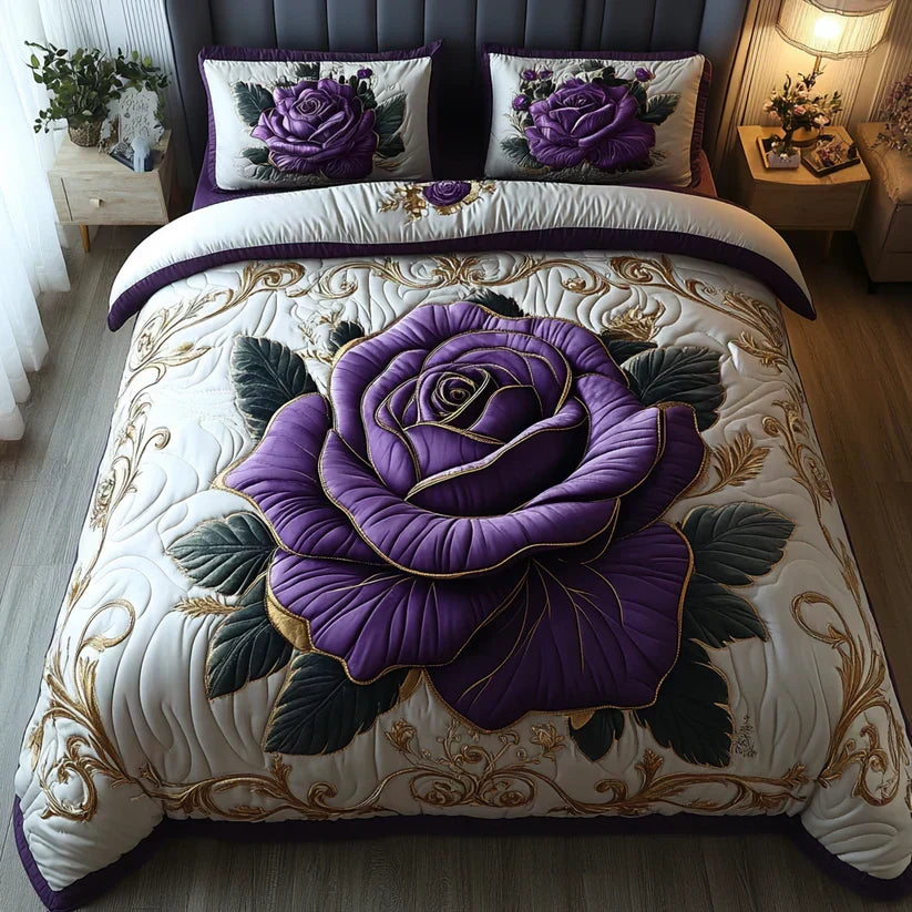 Juego de cama acolchado de 3 piezas - Rosa Violeta