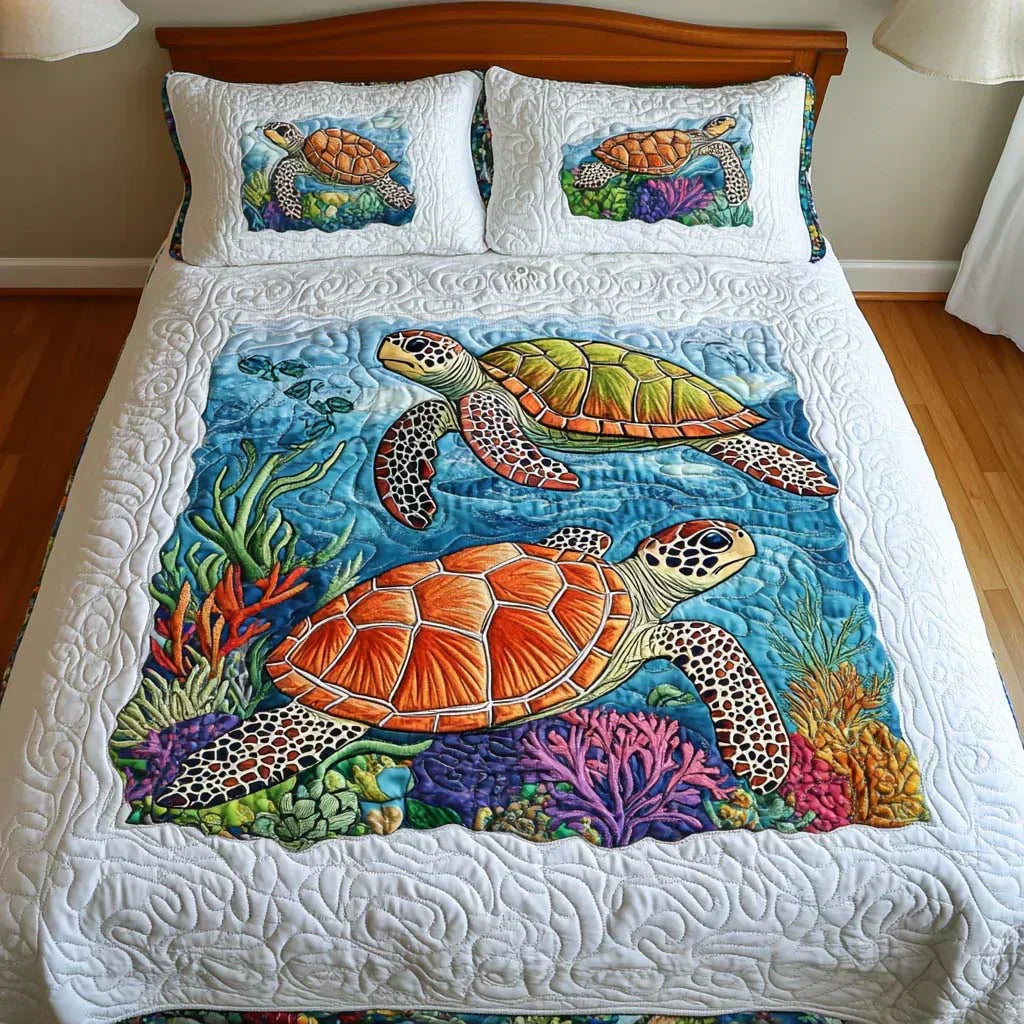 Juego de cama acolchado de 3 piezas - Tortugas Marinas