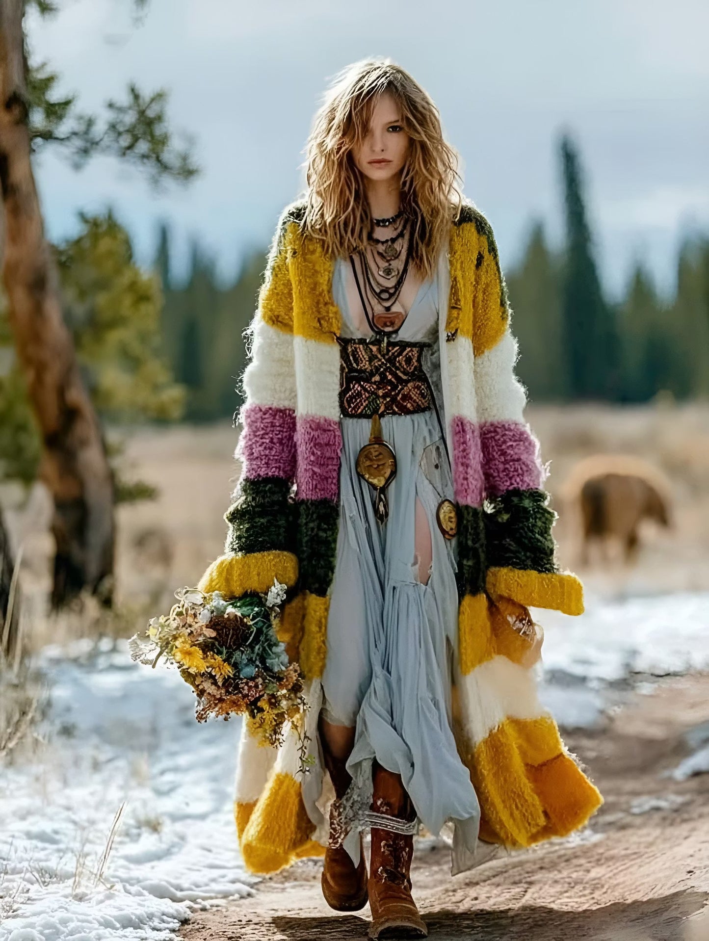Isabel| Cárdigan de punto con estampado de patchwork