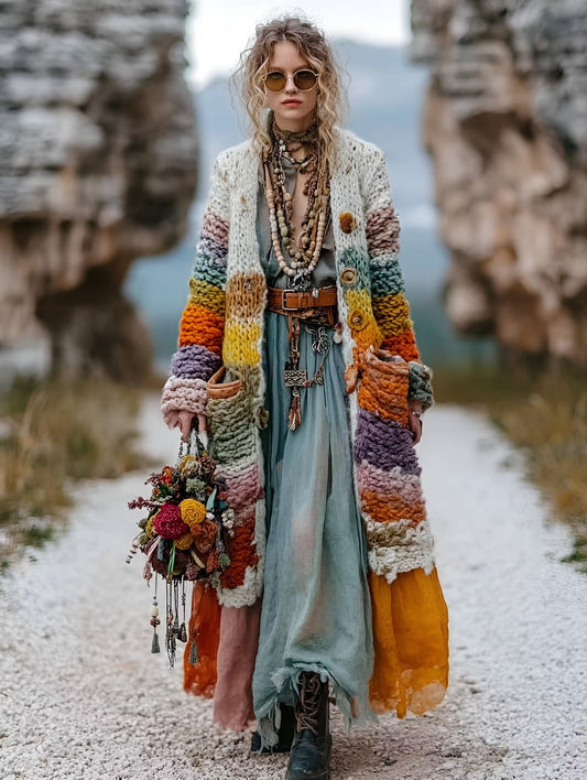 Claudia| Cárdigan de punto con estampado de patchwork