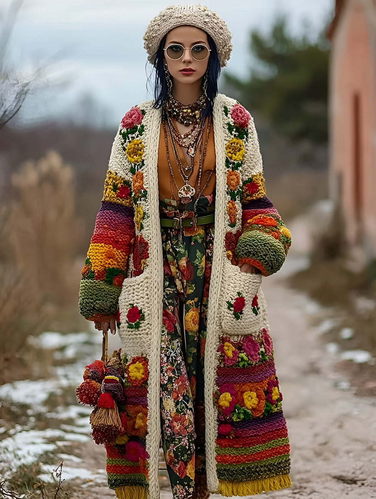 Marcela| Cárdigan de punto con estampado de patchwork