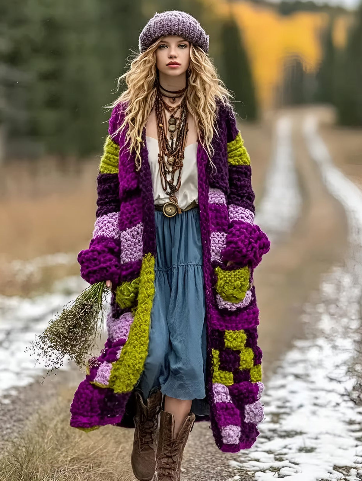 Carolina| Cárdigan de punto con estampado de patchwork