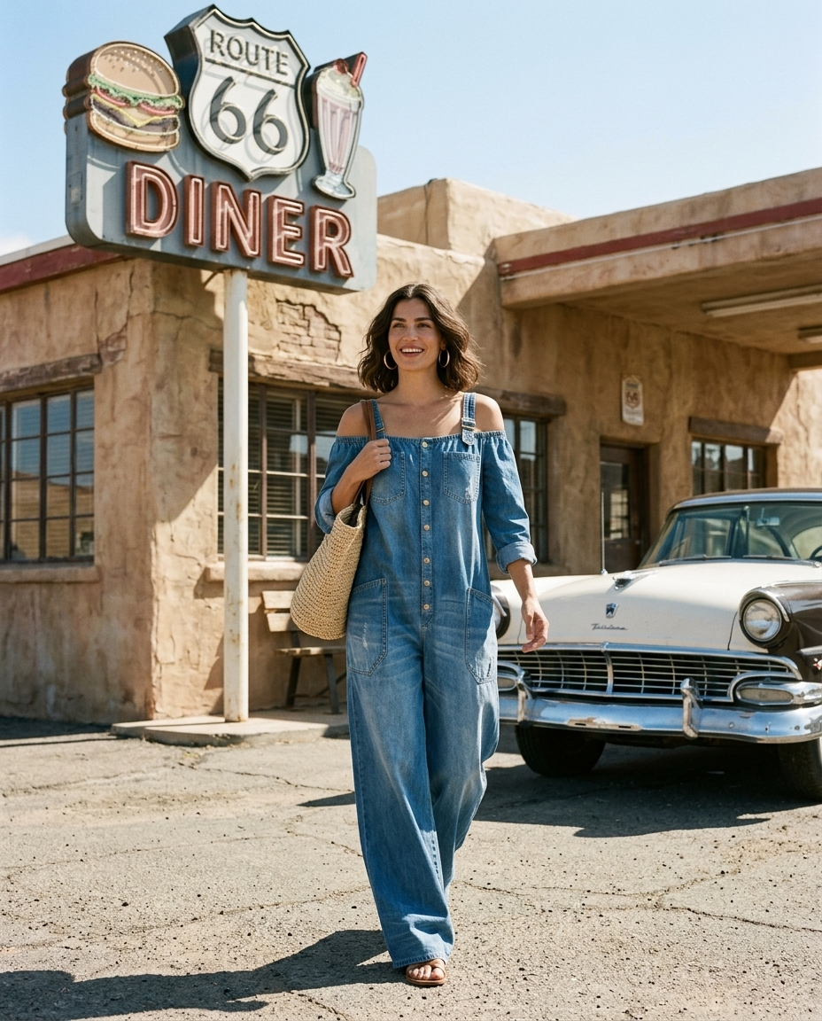 Ruth | Mono Azul Off Shoulder Pernera Ancha